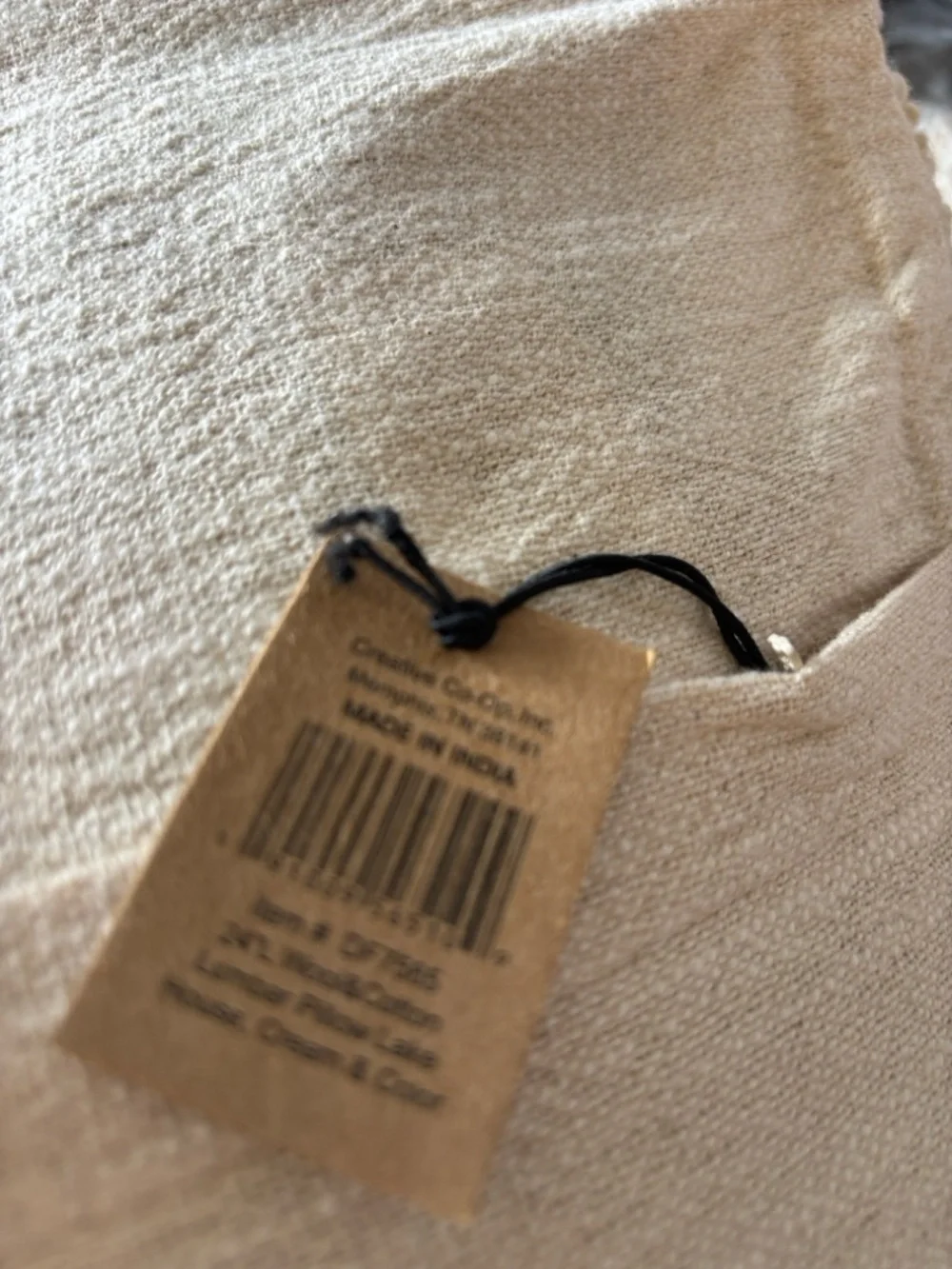 Creative Co-Op Lake House Lumbar PillowWool Cotton Embroidered Cream Blk Rustic